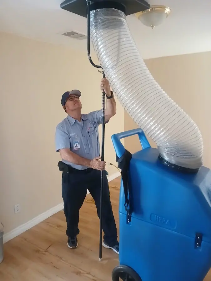 Mini Split Installation technician using HEPA equipment in Fair Oaks Ranch